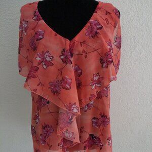 Woman Orange color with pink flowers Tank Top